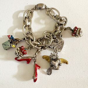 Chico's Enamel Charm Bracelet Silver Tone Chocolate Strawberry Shoes Shop Bag
